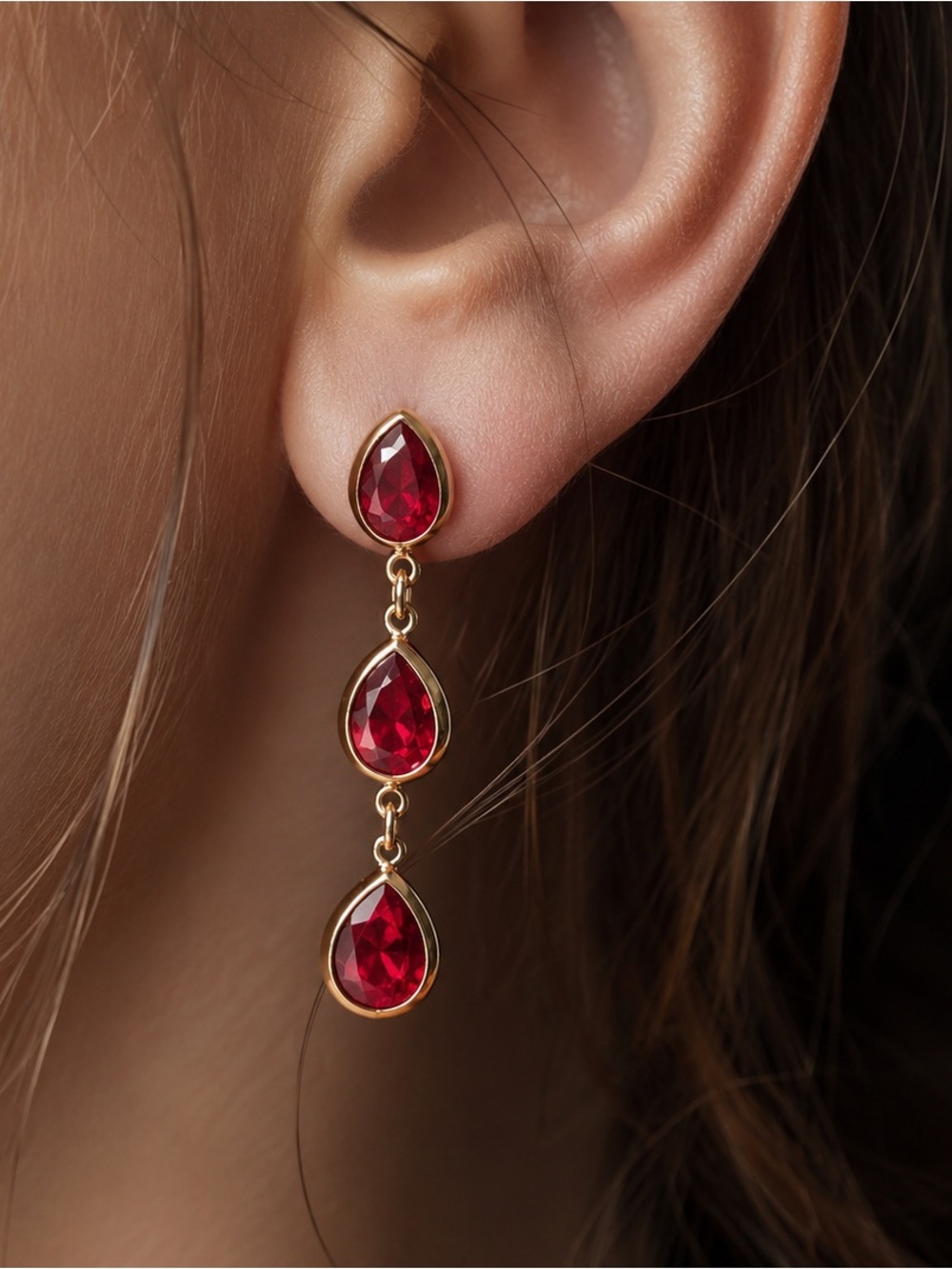 Red Teardrop Crystal Drop Earrings – 18K Gold Plated Statement Earrings